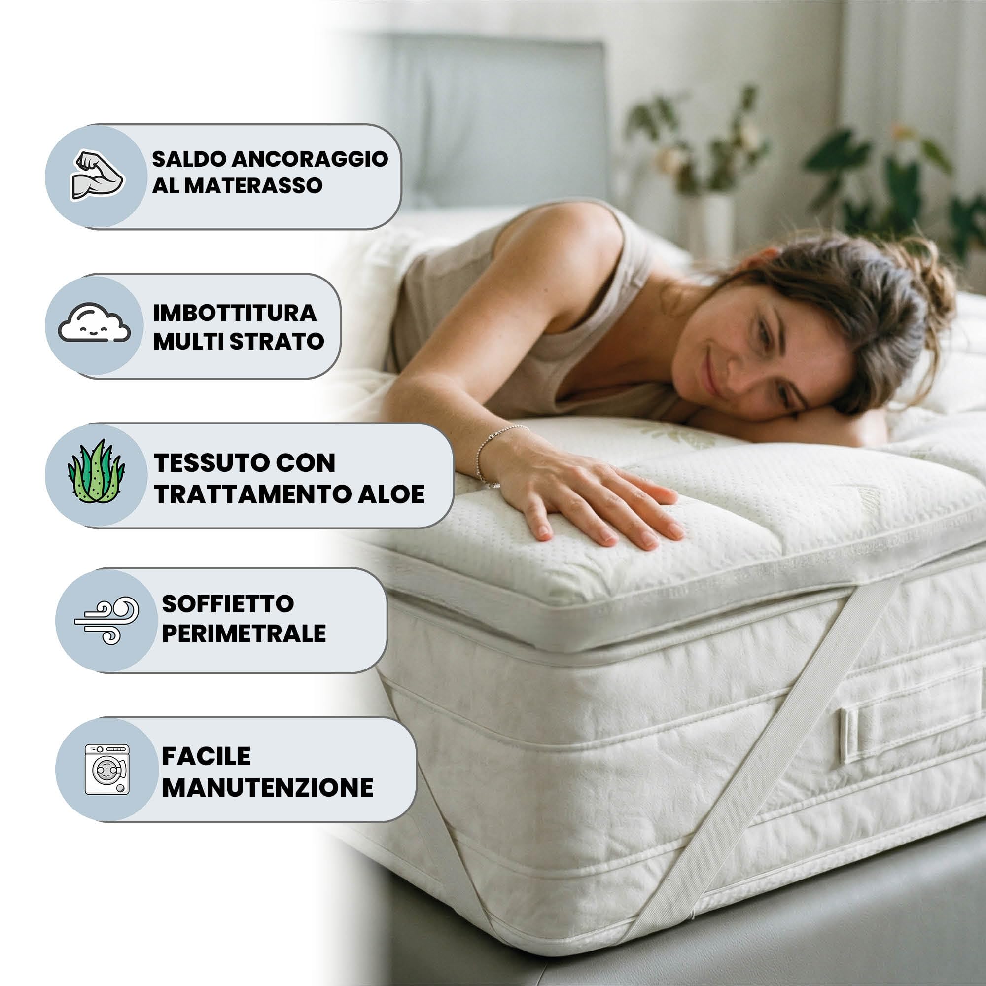 Wellness Topper Acolchado con elástico, 160 x 195 cm