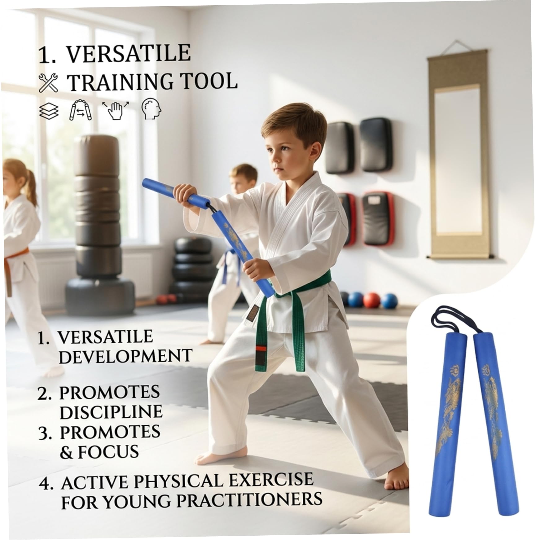Nunchucks en Mousse Souple pour Enfants 2 pièces légers et sûrs – Nunchucks pour débutants avec Rembourrage