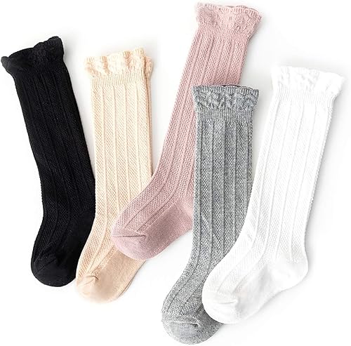 Miniatura 2 de Zando Calcetines altos hasta la rodilla para bebés recién nacidos, calcetines de algodón con volantes, calcetines largos cálidos para niñas y niños,