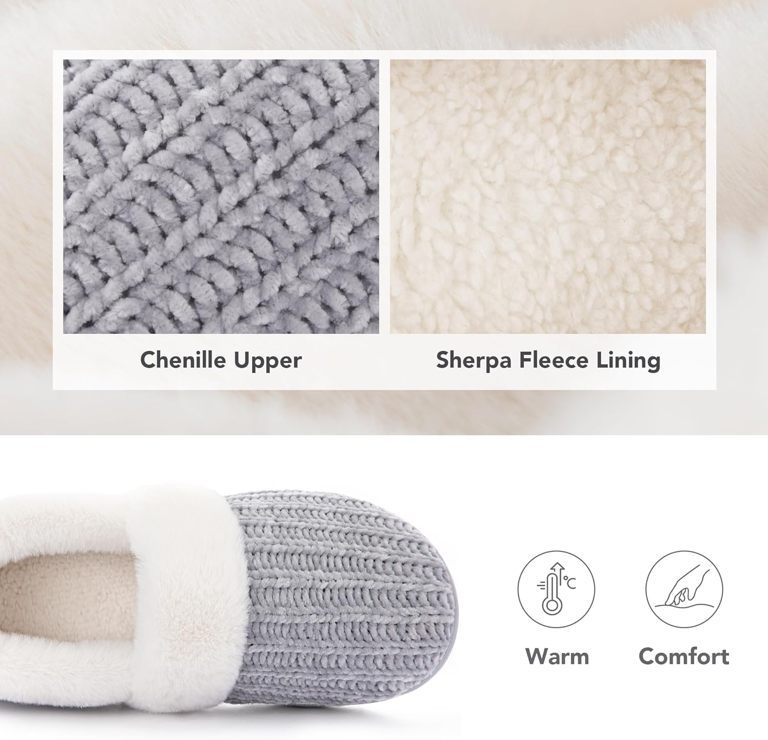 RockDove Women's Cozyweave Chenille Slipper with Faux Fur Collar Sherpa Fleece Lining Soft Cushioned Footbed and Non Slip Rubber Sole - Image 4