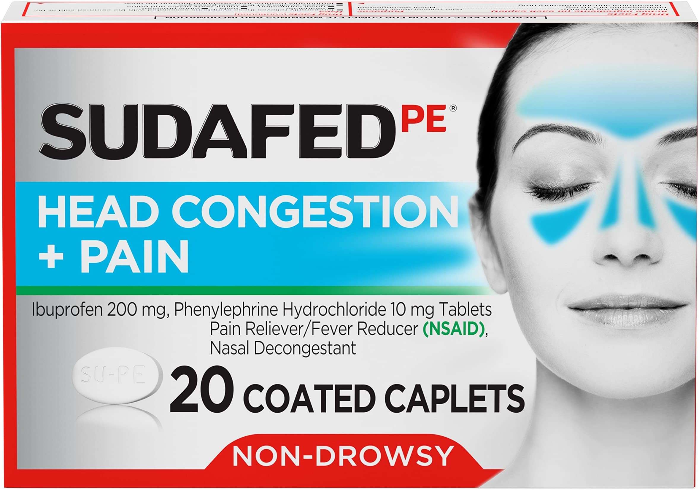 Amazon.com: Sudafed PE Head Congestion + Pain Relief Caplets Ibuprofen ...