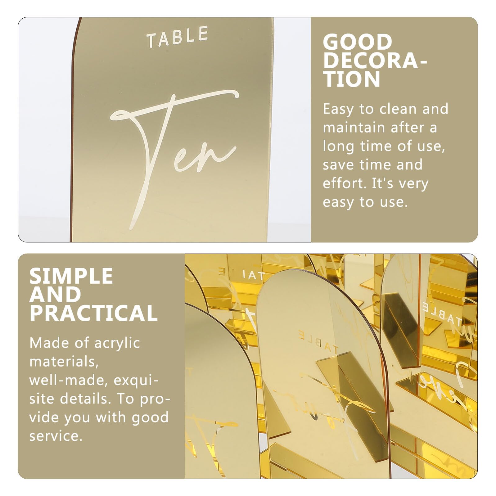 HOMSFOU 10 Stück Goldene Acryl Tischkarten mit Standfuß Einfache Handhabung Selbstgemacht Individuell Anpassbar für Hochzeitsfeiern und Brautduschen