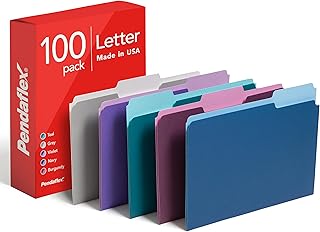 Pendaflex Two Tone Color File Folders, Letter Size, Assorted Colors (Teal, Violet, Gray, Navy and Burgundy), 1/3-Cut Tabs,