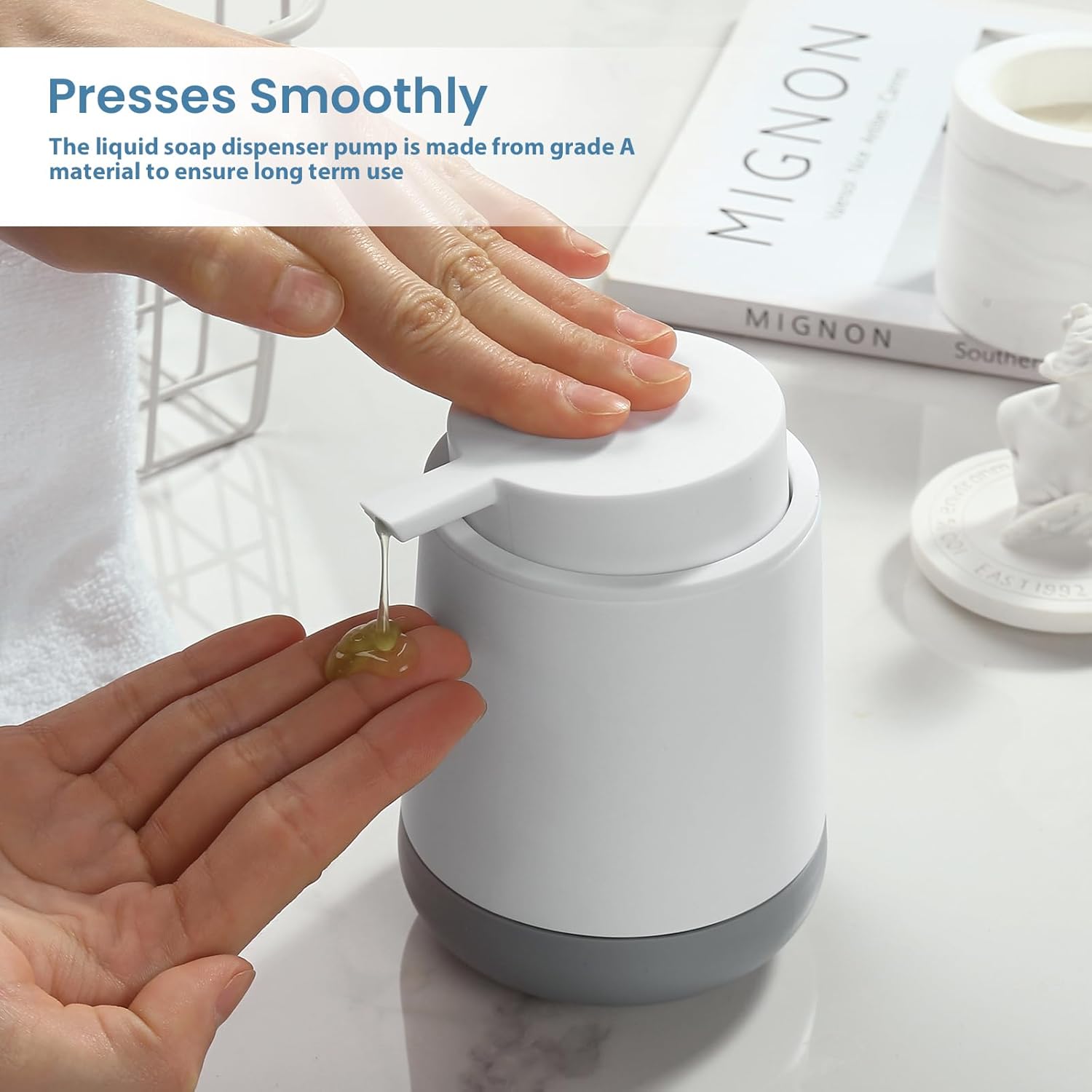 Silicone Boot White Hand Soap Dispenser for Bathroom,Refillable Dish soap Dispenser for Kitchen with Easy-to-Press Pump (White Liquid) - Image 2