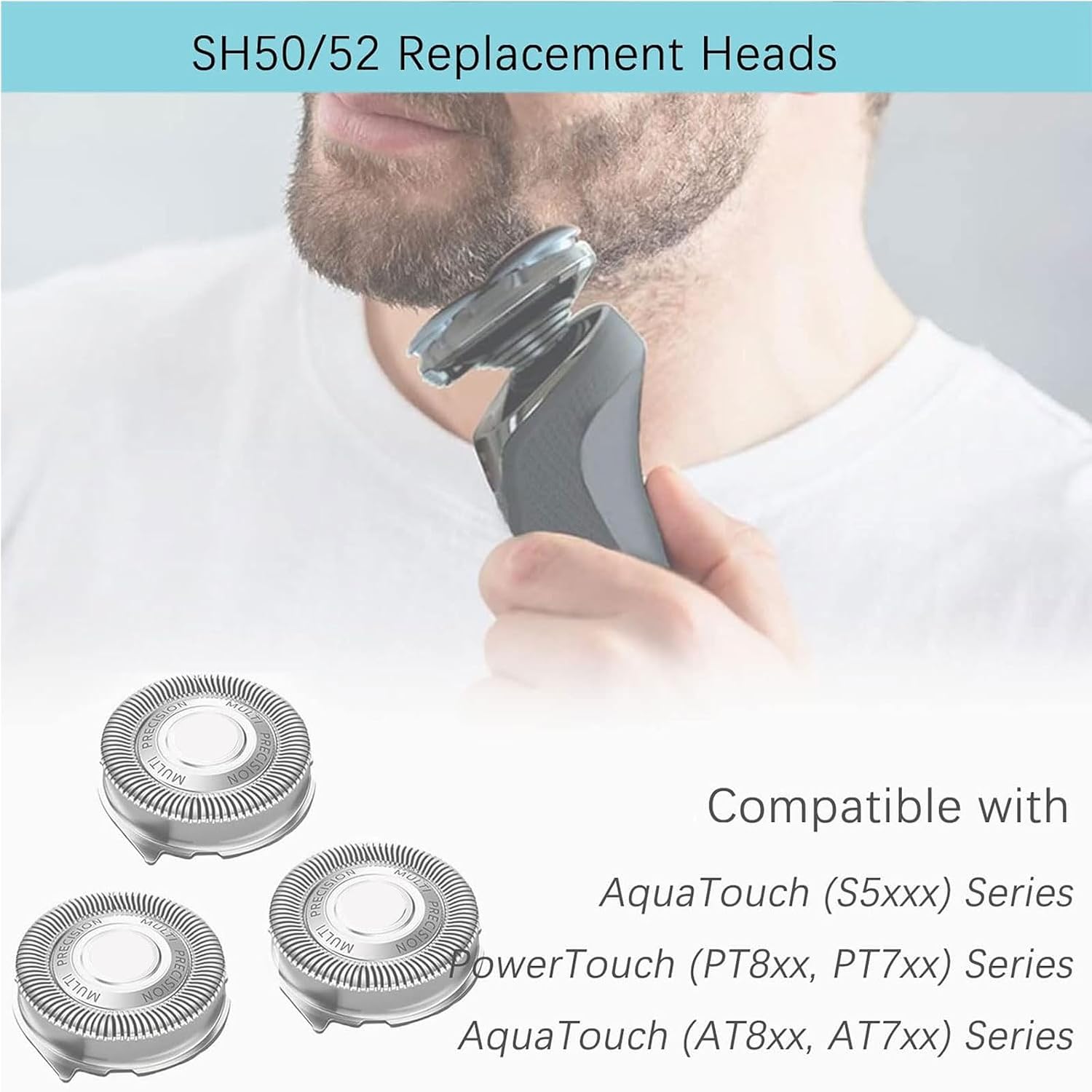 SH50/52 Replacement Heads Compatible with Philips Series 5000 SH50 Electric Shavers, SH50 Shaving Razor Heads Compatible with Norelco 5210 5100 5590 PT730 AT830 Shavers, 9 Pack