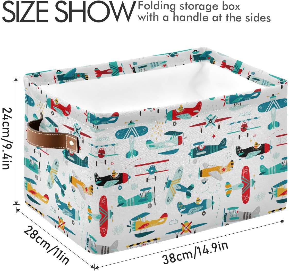 Storage Basket Cube Cartoon Airplane Helicopter Large Collapsible Toys Storage Box Bin Laundry Organizer for Closet Shelf Nursery Kids Bedroom,15x11x9.5 in,2 Pack