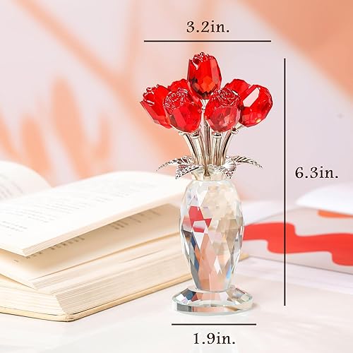 Miniatura 7 de Movdyka Ramo de rosas de cristal de rosas rojas, regalos para mujeres, esposa, mamá, figuras coleccionables de vidrio soplado, decoración de