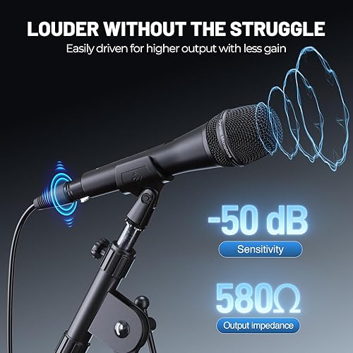 Miniatura 4 de Phenyx Pro Micrófono vocal, micrófono dinámico supercardioide con cable XLR de 16.4 pies, clip para micrófono, bolsa de almacenamiento, micrófono