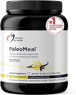 Designs for Health PaleoMeal - Bone Broth Protein Powder with 17g Protein, Meal Replacement Shake Dietary Supplement with Active Folate + Chelated Minerals, Vanilla (15 Servings / 480g)