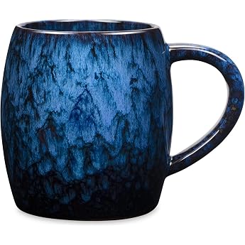 SECELES 600 ml Large Ceramic Coffee Cups Mug Dark Blue 21 oz ceramic handmade large tea cup for office and home large handle microwave dishwasher safe.