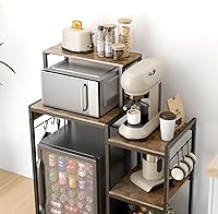 Vista 7 de Mini gabinete de nevera con estantes de almacenamiento, soporte para microondas con 2 salidas AC/2 USB, gabinete de barra de café con espacio