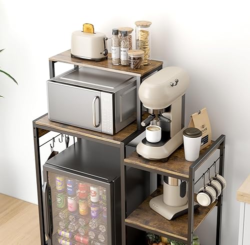 Miniatura 7 de Mini refrigerador multifuncional de 6 niveles y soporte para microondas con 2 salidas AC2 USB, estante de almacenamiento para barra de café y