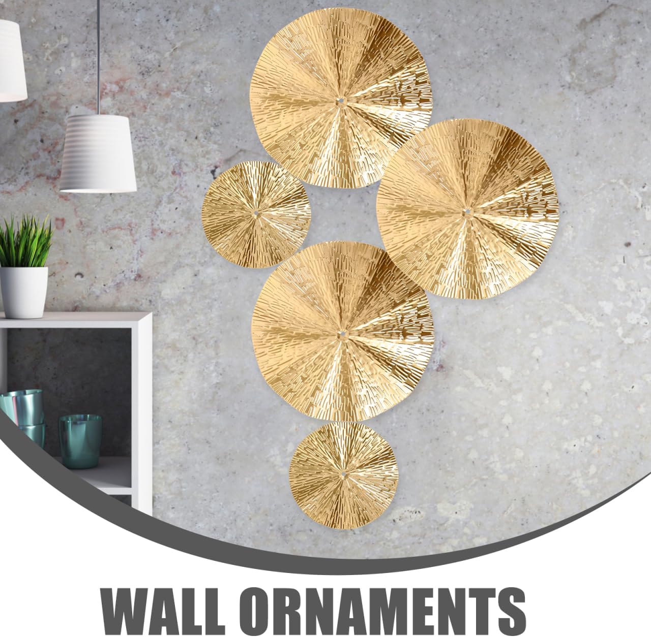 Operitacx 6pcs Gold Wall Decor -Metal Wall Decor Aesthetic, Modern Accent Large Sunburst Hanging Decorations for Home Office Bedroom Bathroom Or Living Room, Diameter 9.63in and 5.89in