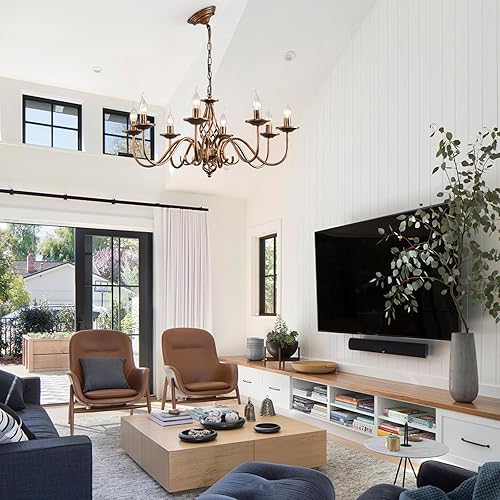 Miniatura 5 de Ganeed Candelabros rústicos de 8 luces, vela de bronce antiguo, lámpara de campo francés, colgante de hierro vintage, lámpara de techo colgante para