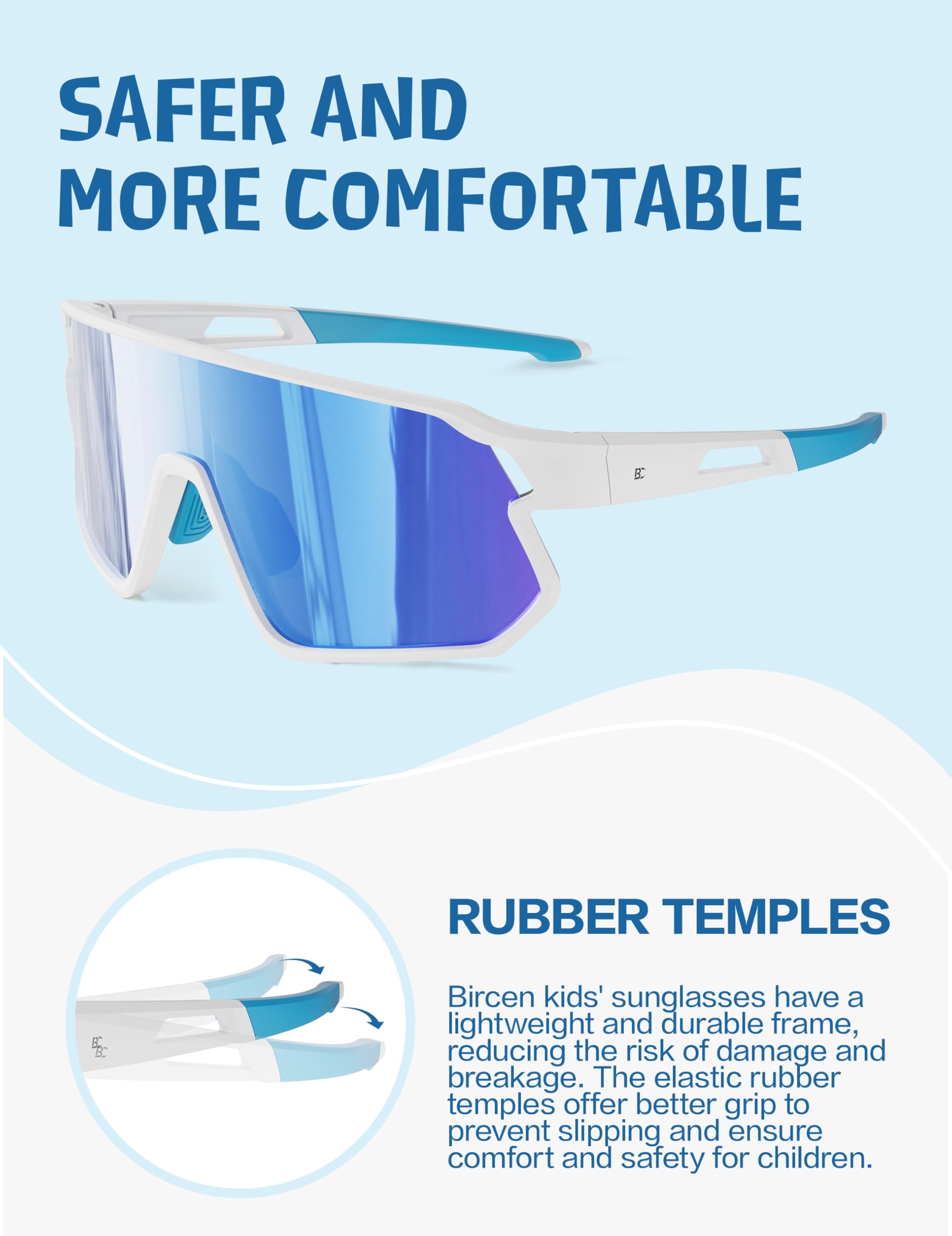 BIRCEN Gafas de sol de béisbol para niños y niñas, polarizadas, con protección UV, para ciclismo, de 5 a 12 años
