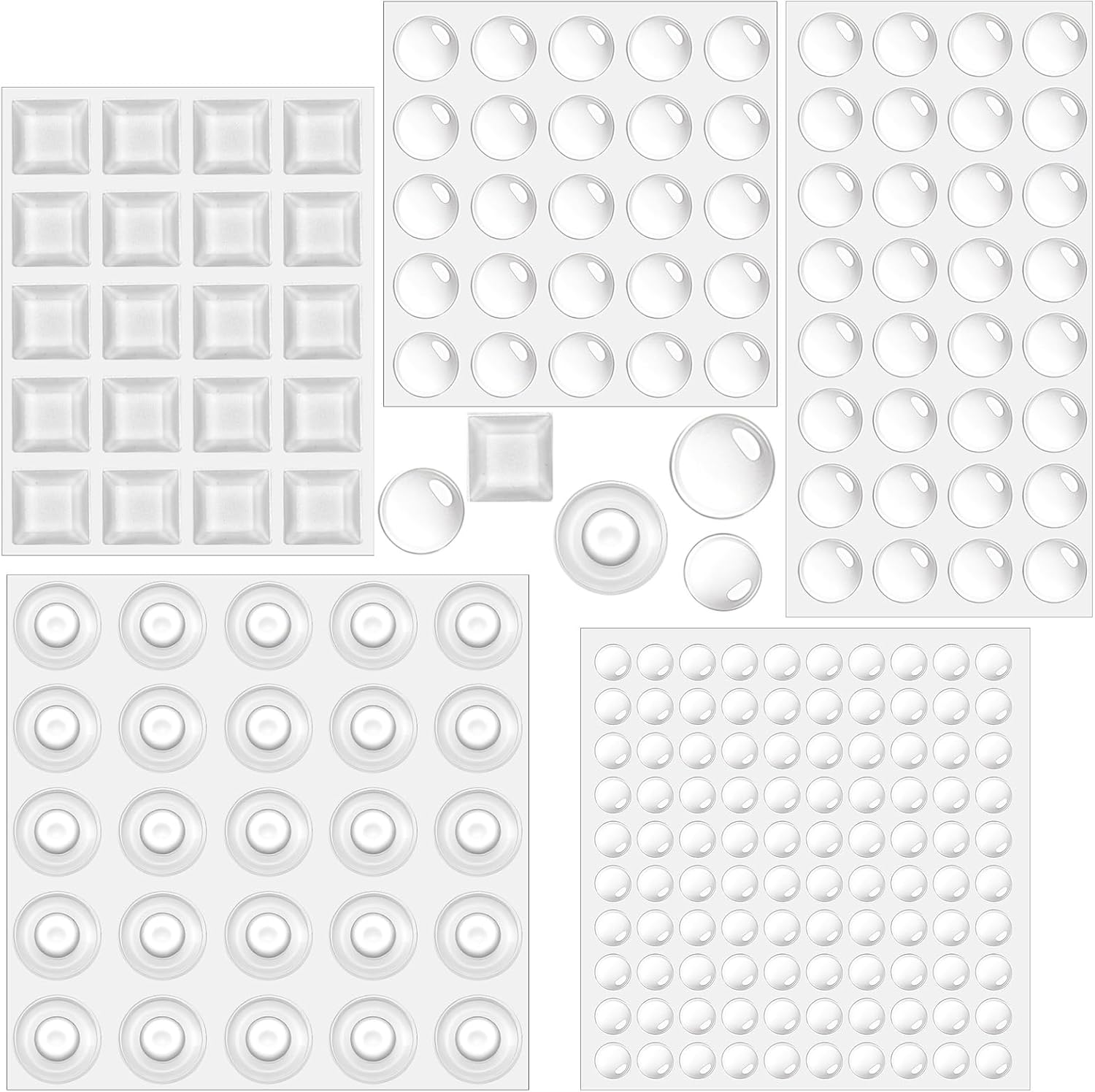 202 Pcs Combo Pack Clear Adhesive Bumper Pads, Cabinet Door Bumpers, Silicone Door Stop Furniture Pads for Noise Dampening Drawers Picture Frames Cutting Boards (Round/Square, 5 Sizes)