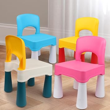 burgkidz 2-Pack Kids Plastic Chairs Set - Pink & Yellow Lightweight Durable Toddler Chairs for Ages 2+, Indoor Outdoor Use, Perfect for Playroom, Classroom, and Backyard
