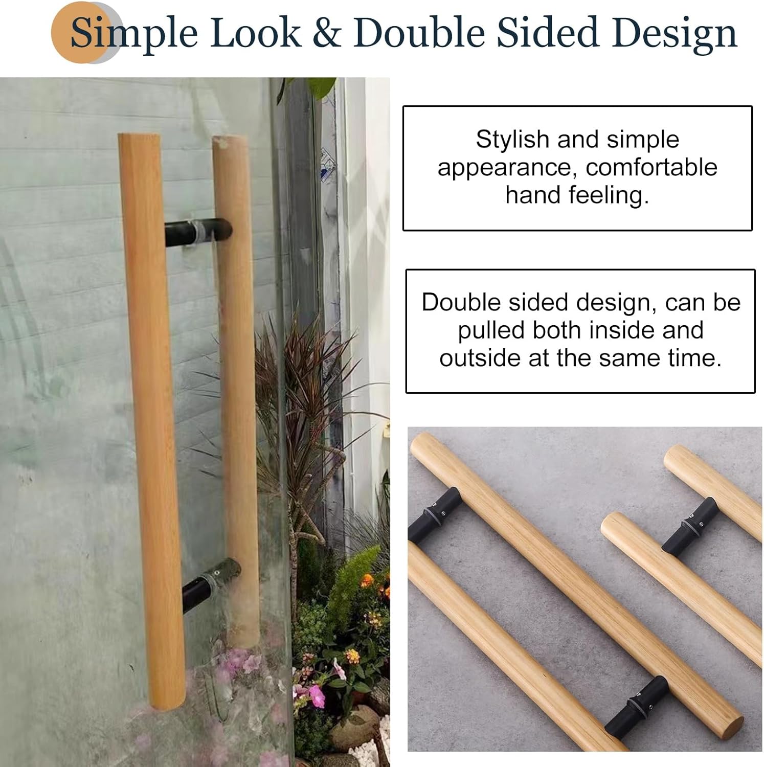 Wooden Push Pull Door Handles - Double Sided H Shape Entry Sliding Barn Handle for Home & Commercial Use, Contemporary Design, 150cm (59") Exterior & Interior Door Hardware