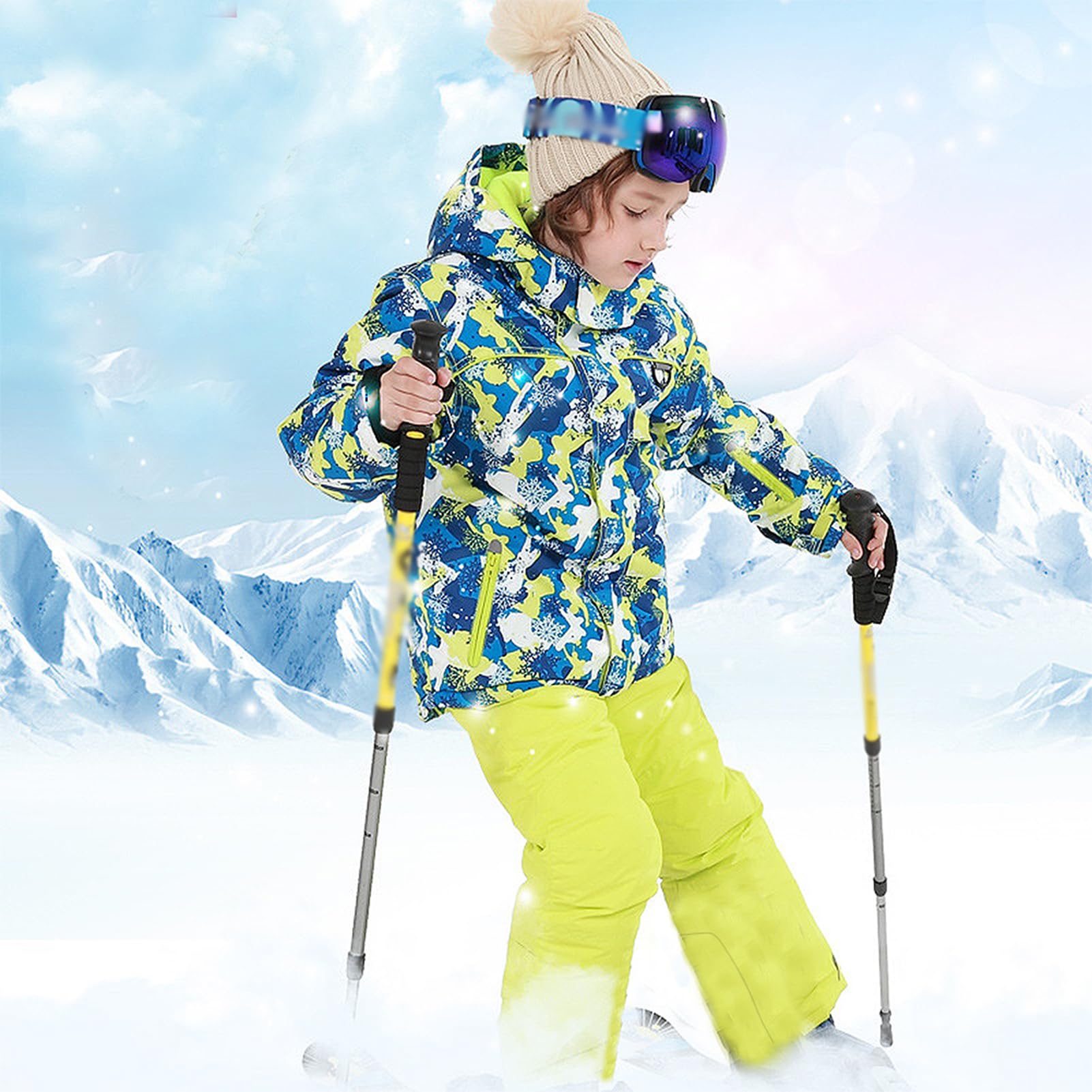 Tuta da Neve Bambino Ragazzo con Cappuccio Antivento e Impermeabile Tuta da Sci Ragazza in Pile Caldo Abbigliamento da Sci