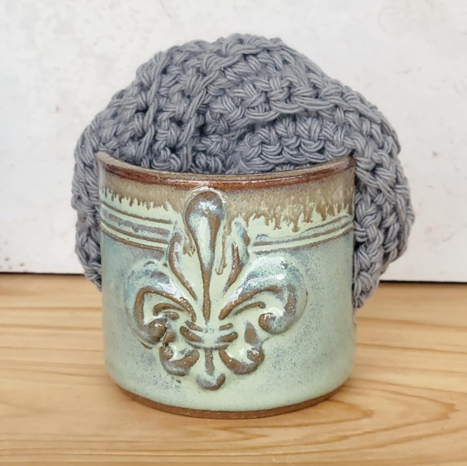 Fleur De Lis Sponge Holder for Sink White French Country Farmhouse Decor Compact Handmade Drain Rack (Green/Bronze)