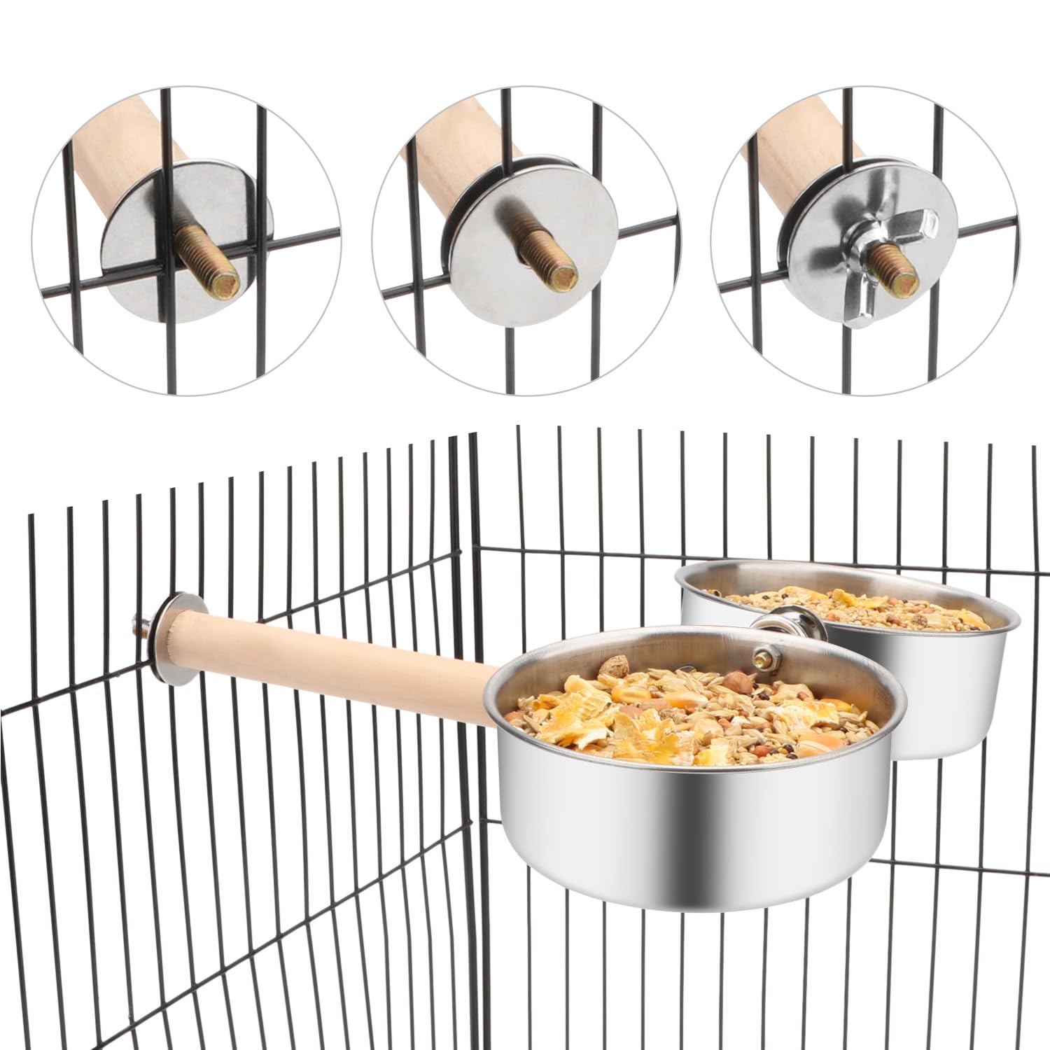 Bird Wood Stand Perch with Food Water Feeding Bowl for Parrot Parakeet Cockatiel Cage Accessories (B: Perch with 2 Feeder Bowls) - image 5