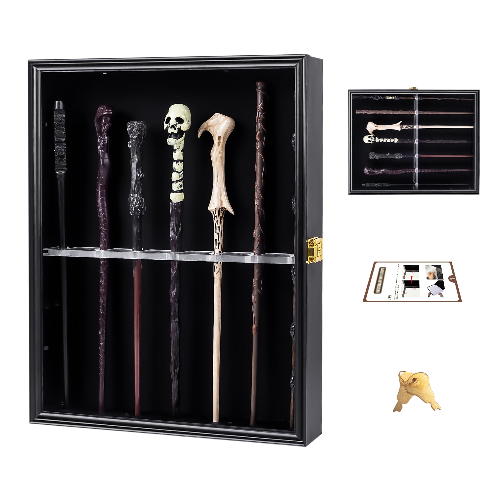 Wooden Wand Stand Display Case,Can Hold 7 Wands,Wall Mountable+Lockable+Uv Protection Acrylic Door,Vertical/Horizontal Hanging,Perfect for Wand Lovers,Living Room Decorations