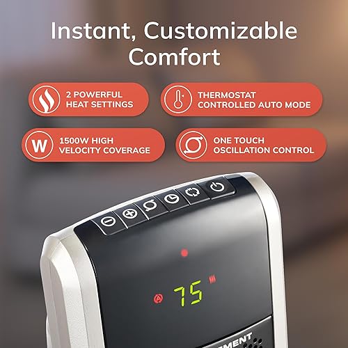 Vista 5 de Lasko Oscillating Digital Ceramic Tower Heater for Large Rooms, with Adjustable Thermostat, Timer and Remote Control, 29 Inches, 1500W, Black, 5586