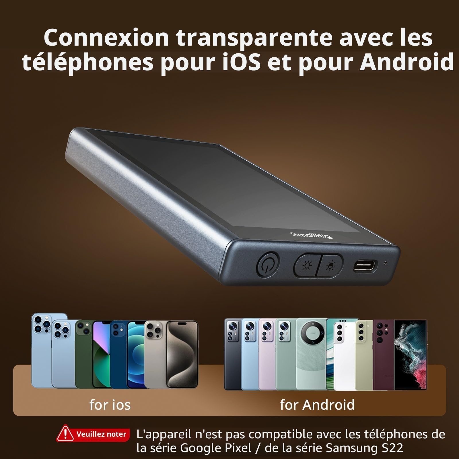 SMALLRIG Écran de Surveillance pour Téléphone avec Contrôle sans Fil, Enregistrement sans Fil 1080p, Moniteur Vidéo avec Support pour Griffe Froide pour iPhone17/16/15/14/13/12-4850B