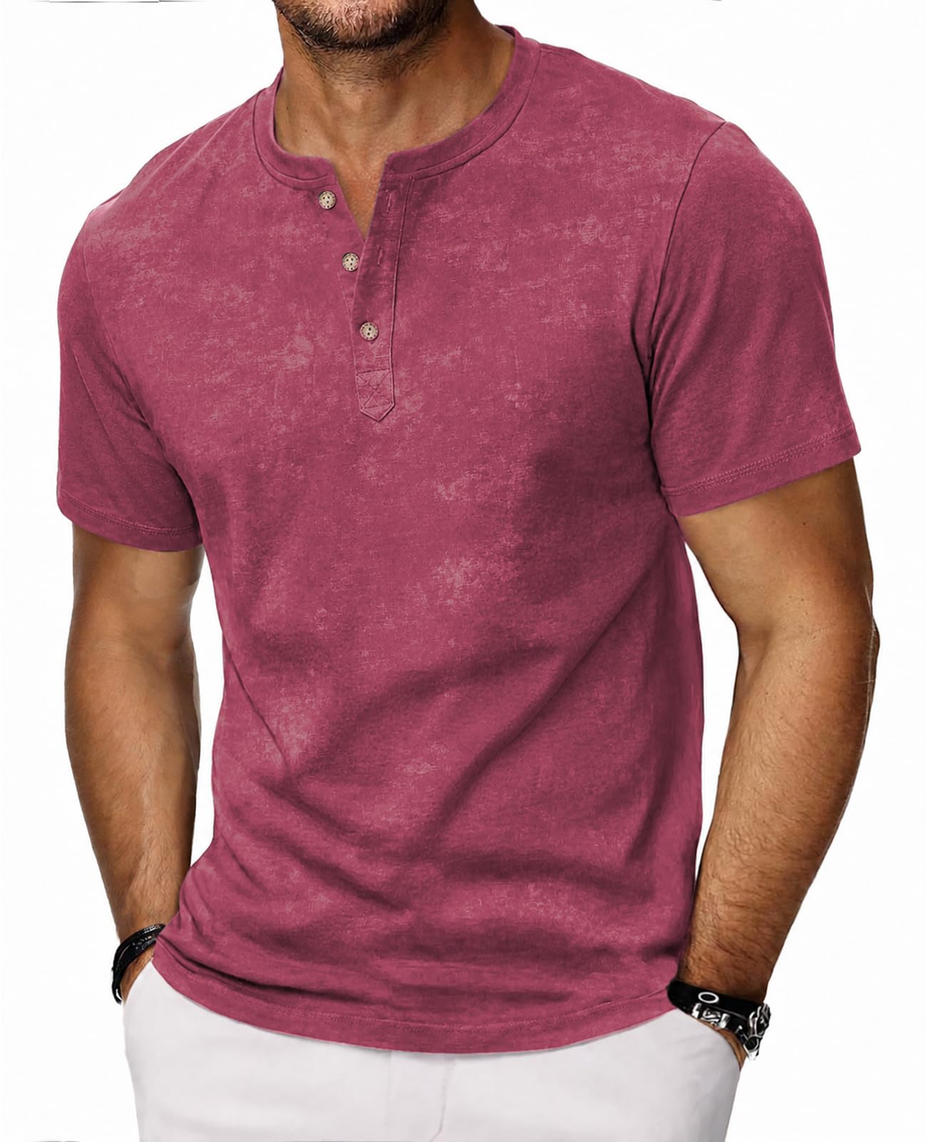HMIYA Hemd Herren 100% Baumwolle Vintage Henley Shirt Kurzarm T-Shirts für Herren Sommerhemd Beiläufig Männer