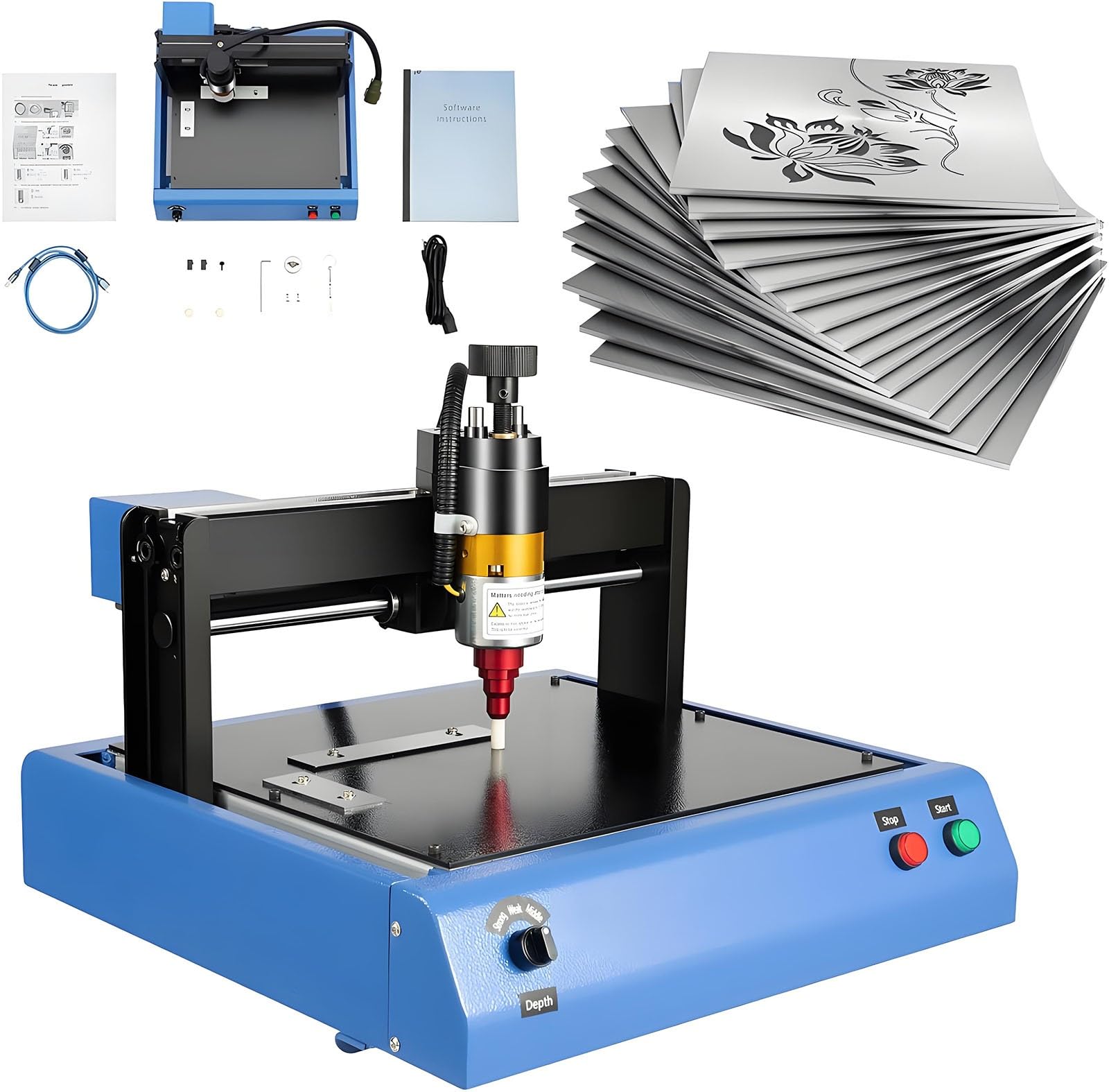 Máquina de marcado por punta, grabador eléctrico de alta potencia de 400 W, 5.1 cm/S ajustable para placa de acero, placa de identificación, herramienta de grabado de metal