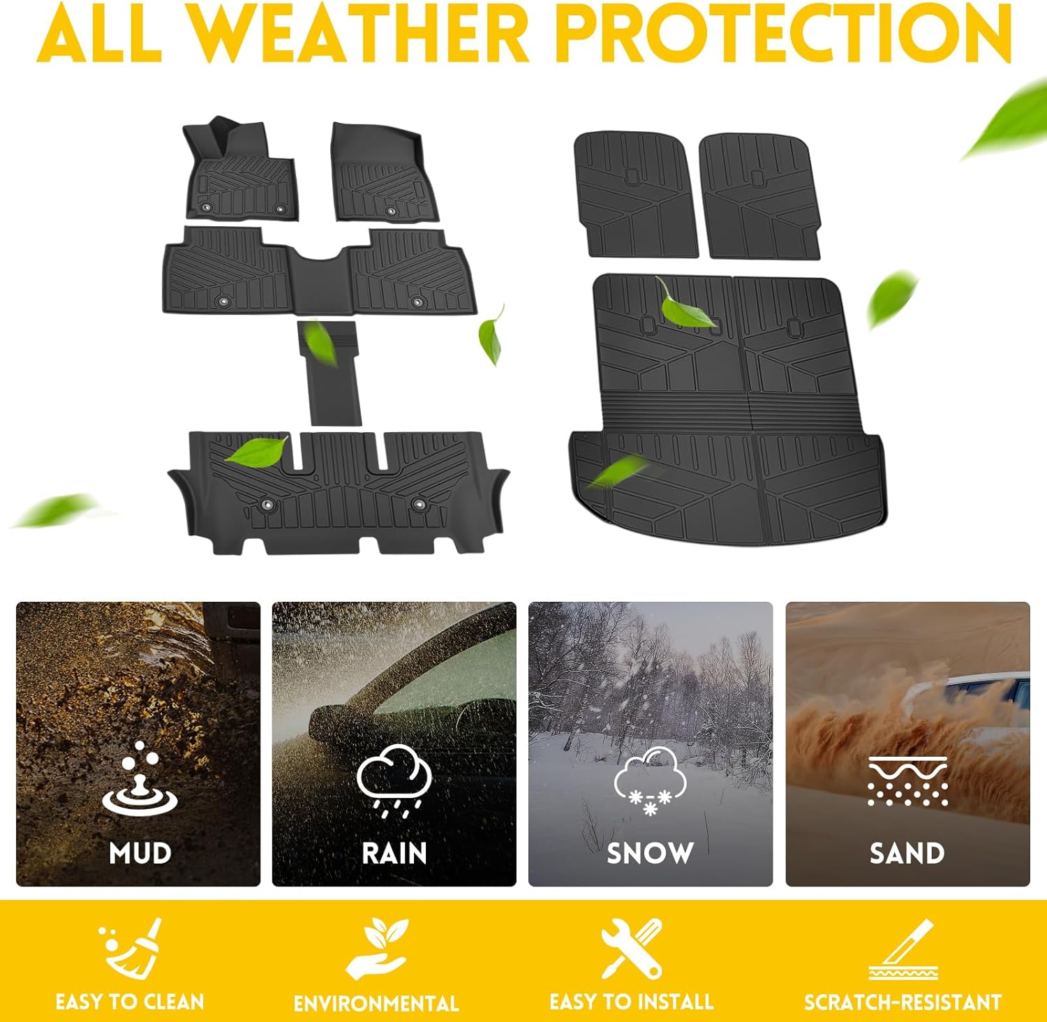 Cargo Mats with Floor Liner for 2026 Hyundai Palisade Gas 7 Seats Rear Trunk Liner Seat Back Cover Floor Mats All Weather Protector Cargo Liner Accessories(2nd Kick Mat+3rd Cargo Mat+Floor Mat)