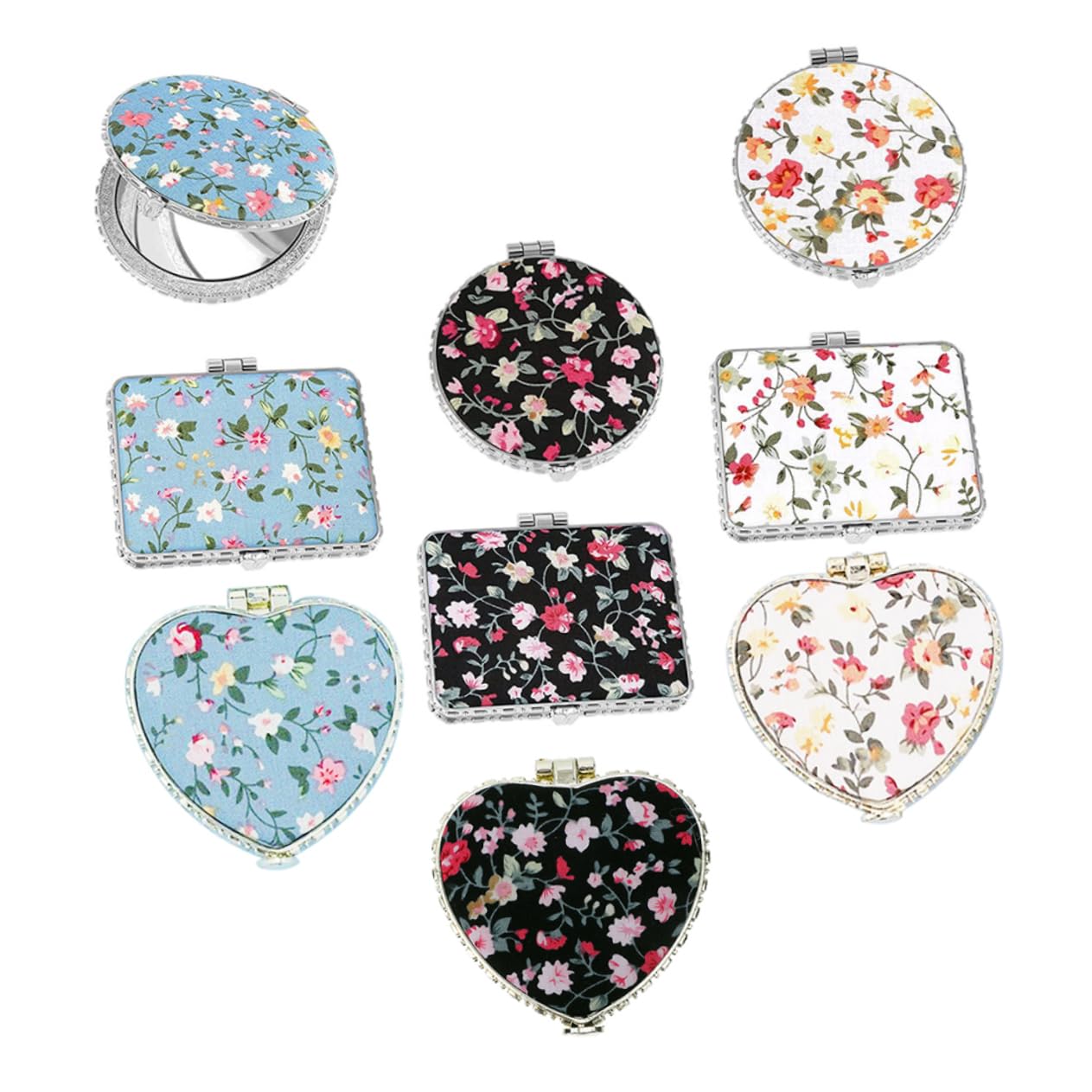 Miroir de maquillage double face de poche compact floral pour femme