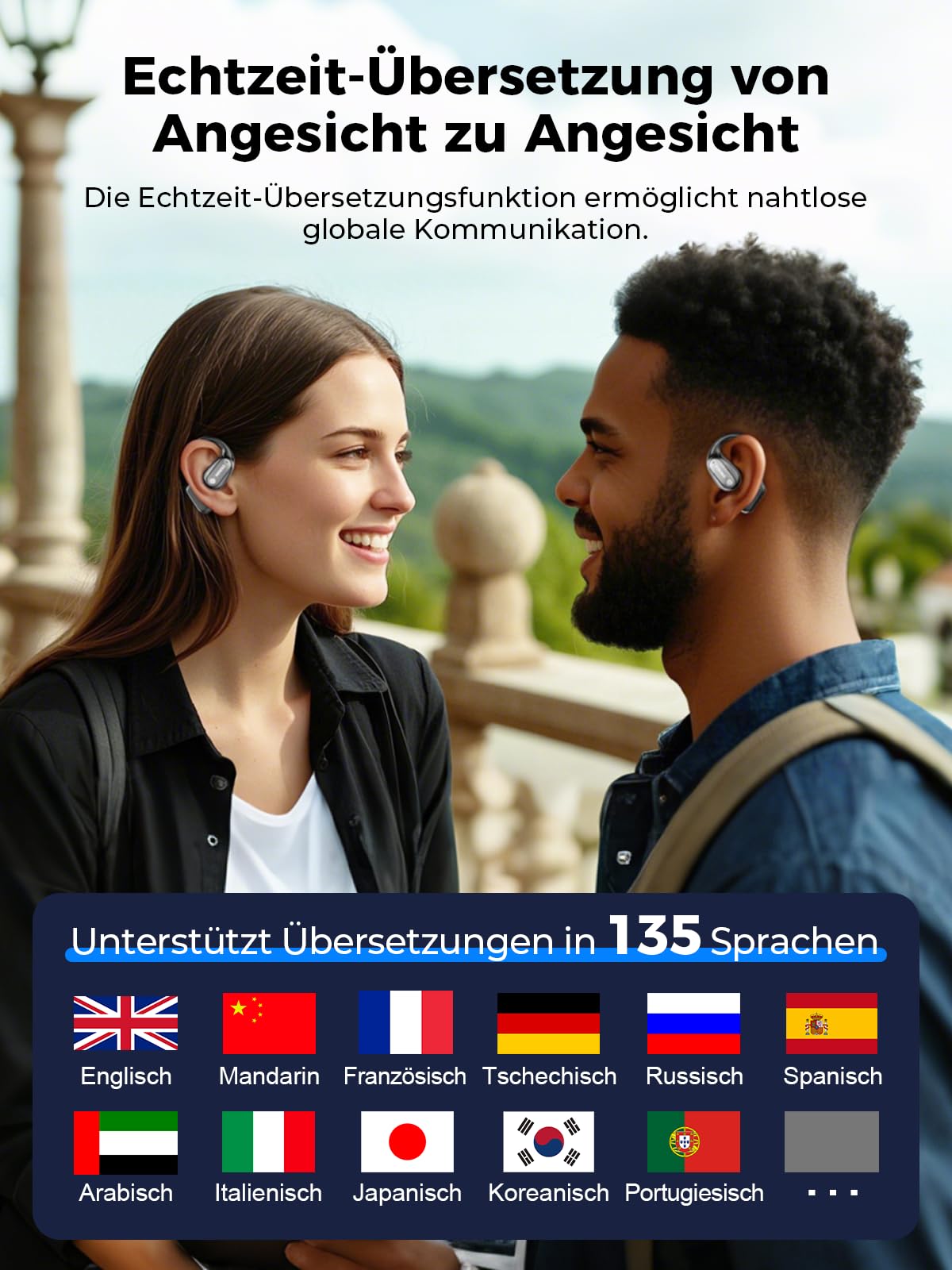 MS190 KI Übersetzer Kopfhörer 3-in-1, Übersetzungskopfhörer in echtzeit mit 134 Sprachen & 8 Modi, ai kopfhörer übersetzer mit APP, Bluetooth 6.0, 60H Übersetzungs Ohrhörer für Geschäft, Lernen
