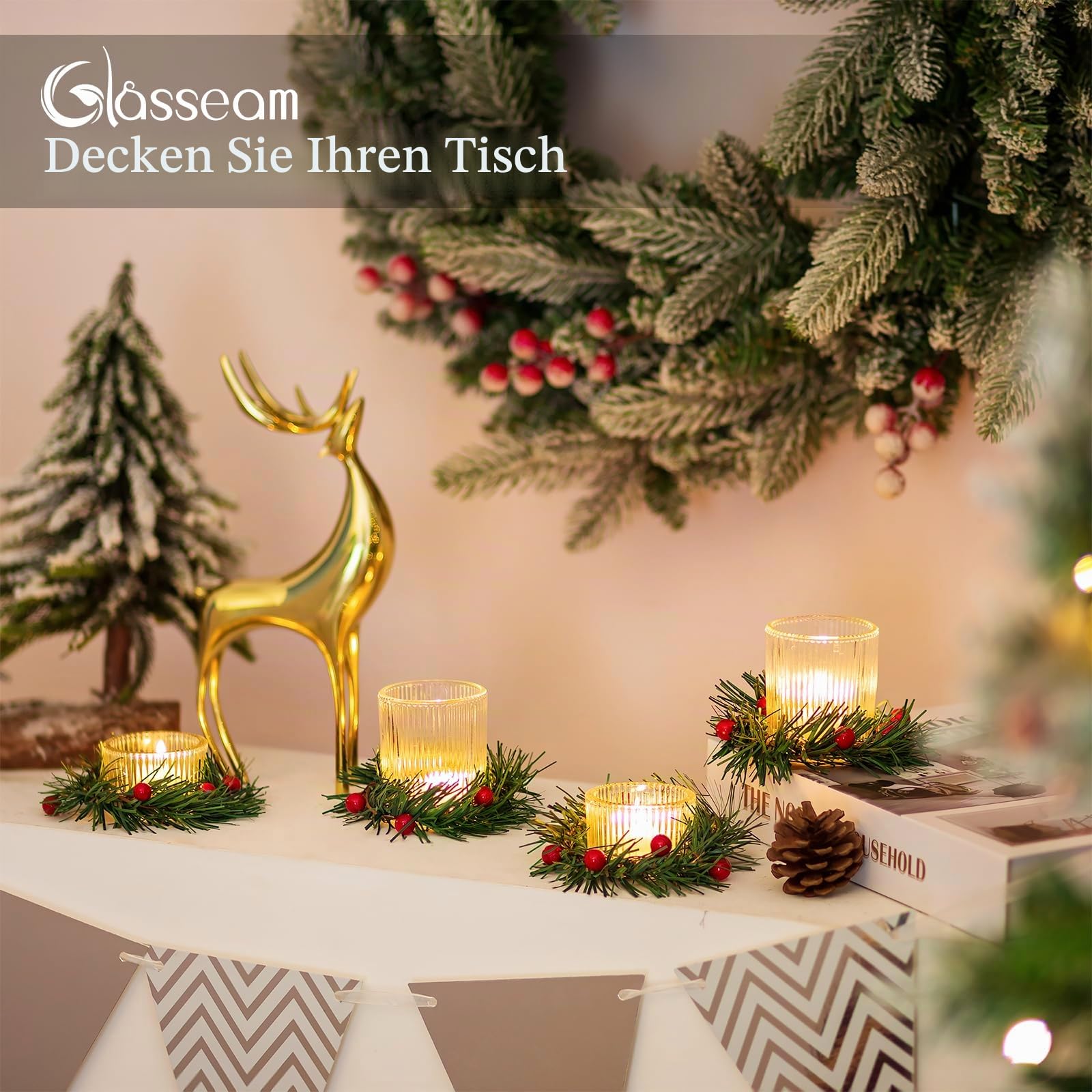 Glasseam Teelichthalter Weihnachten: 24er Set Gerippt Teelichtgläser