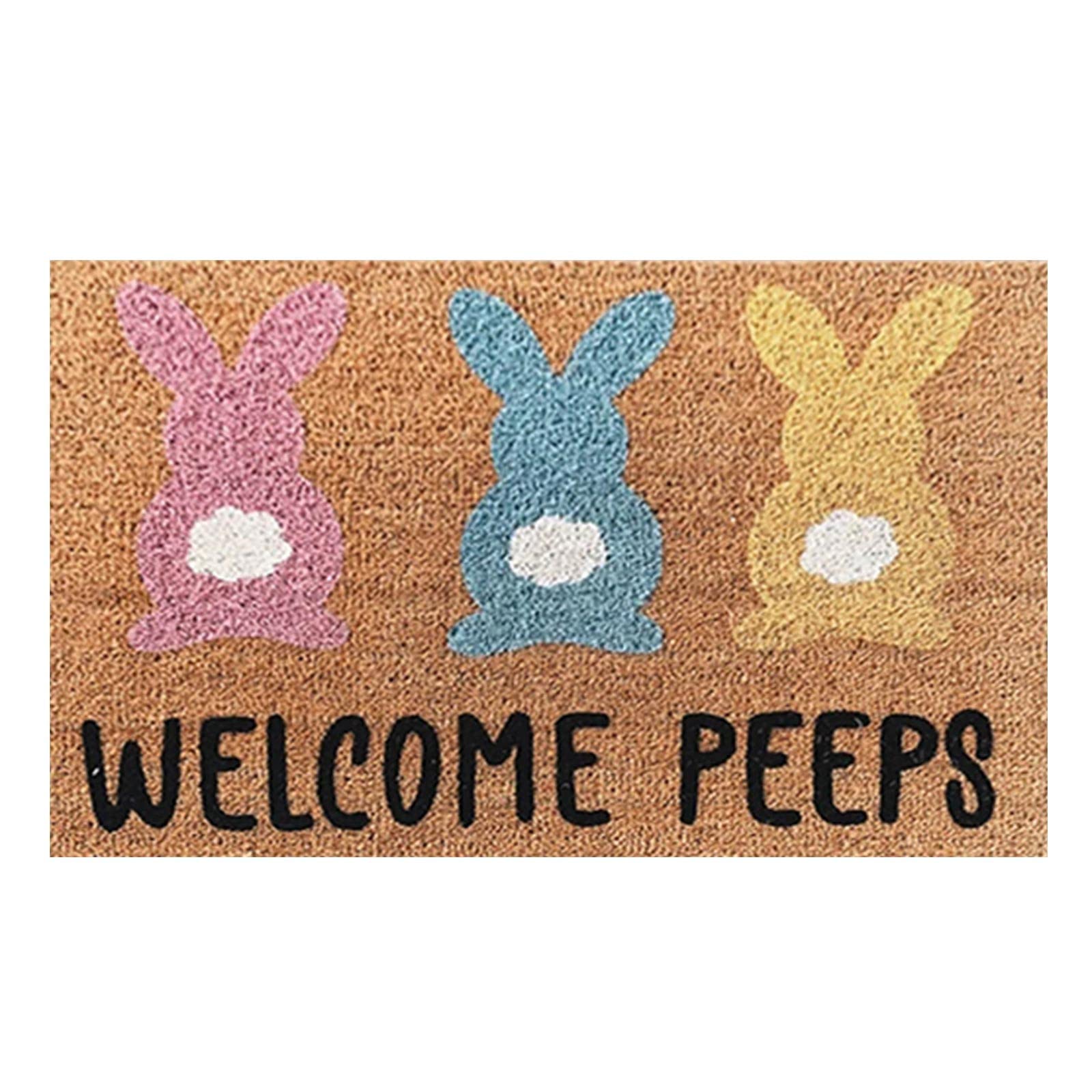 TUNKENCE Easter Doormat Easter Eggs Rabbit Entryway Front Porch Rugs Anti-Skid Bottom Floor Indoor Outdoor Carpet for Home Farmhouse Patio Home Decor