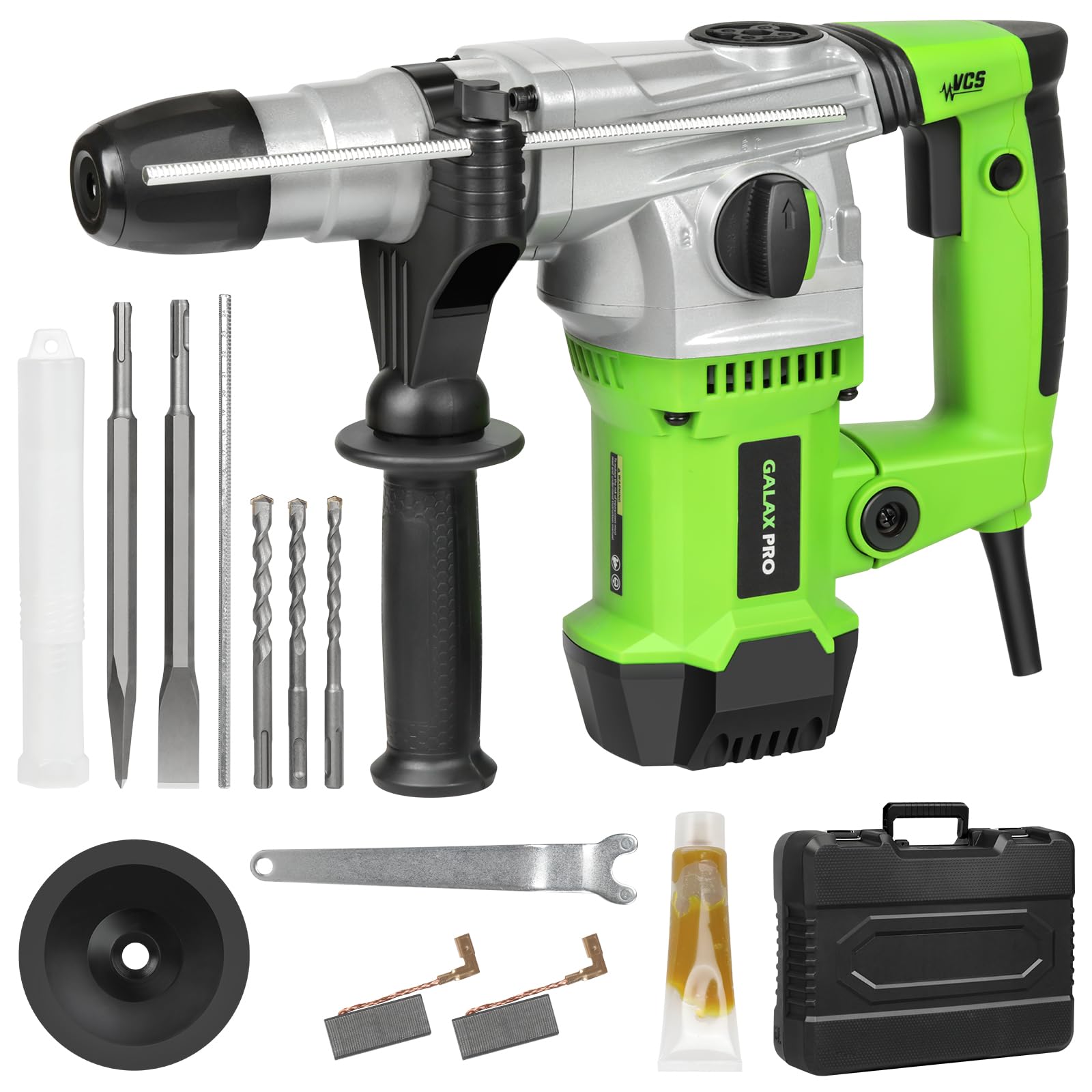 GALAX PRO 1500W Bohrhammer, 0-4000 U/min, SDS-Plus, 4-in-1, 360° Zusatzgriff, inkl. Koffer, für Metall, Holz, Mauerwerk, Kunststoff