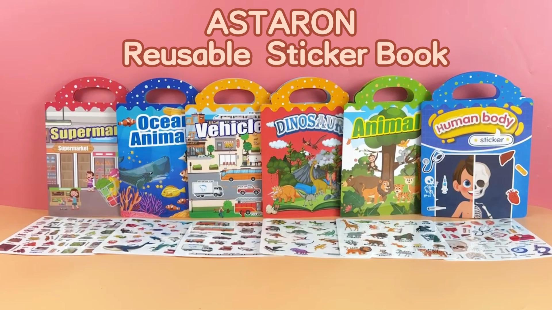 AYESY Wiederverwendbare Stickerbücher 2er Pack – Wasserfest, Themen: Dino, Tiere, Weltraum