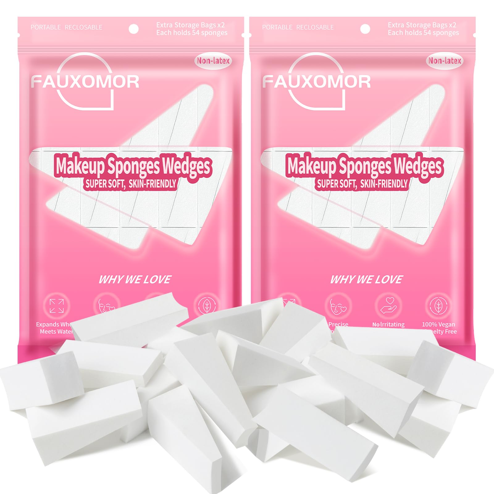 Fauxomor 216 Pcs New Makeup Sponges Wedges for Face Foundation, Latex-Free Triangle Cosmetic Make Up Sponge for Flawless Application and Blending,