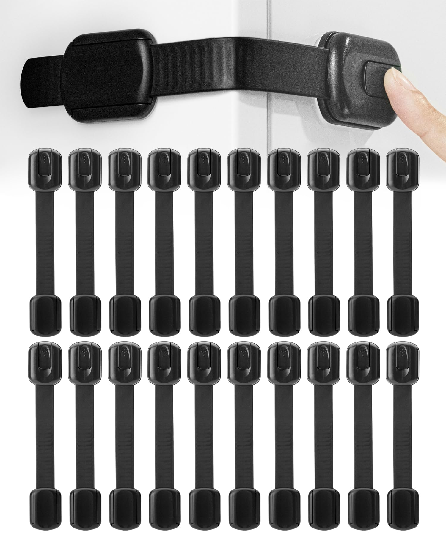 Bates- Child Safety Strap Locks, 20 Pack, Black, Baby Cabinet Locks with Adjustable Strap Length