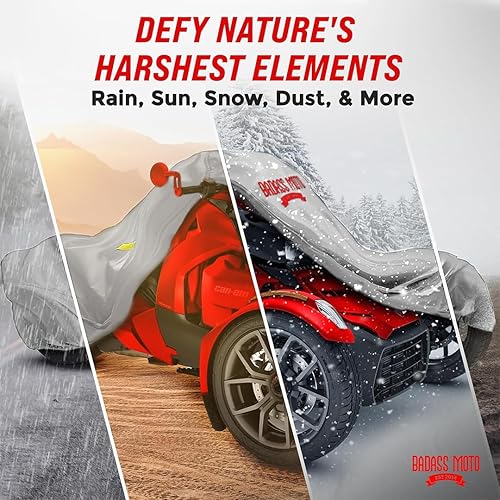 Vista 76 de Cubierta de protección para motocicleta de la marca Badass Motogear, con rayas reflectantes de seguridad nocturnas, escudos de calor, con badass