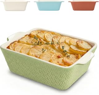 Praknu Oven Dish Ceramic Small 23cm - Rectangular Oven Dish For 2 People - Lasagna Mold Small & Shape For Gratin - Deep With High Edge - Oven Mold With Handle - Dishwasher Safe (Green)
