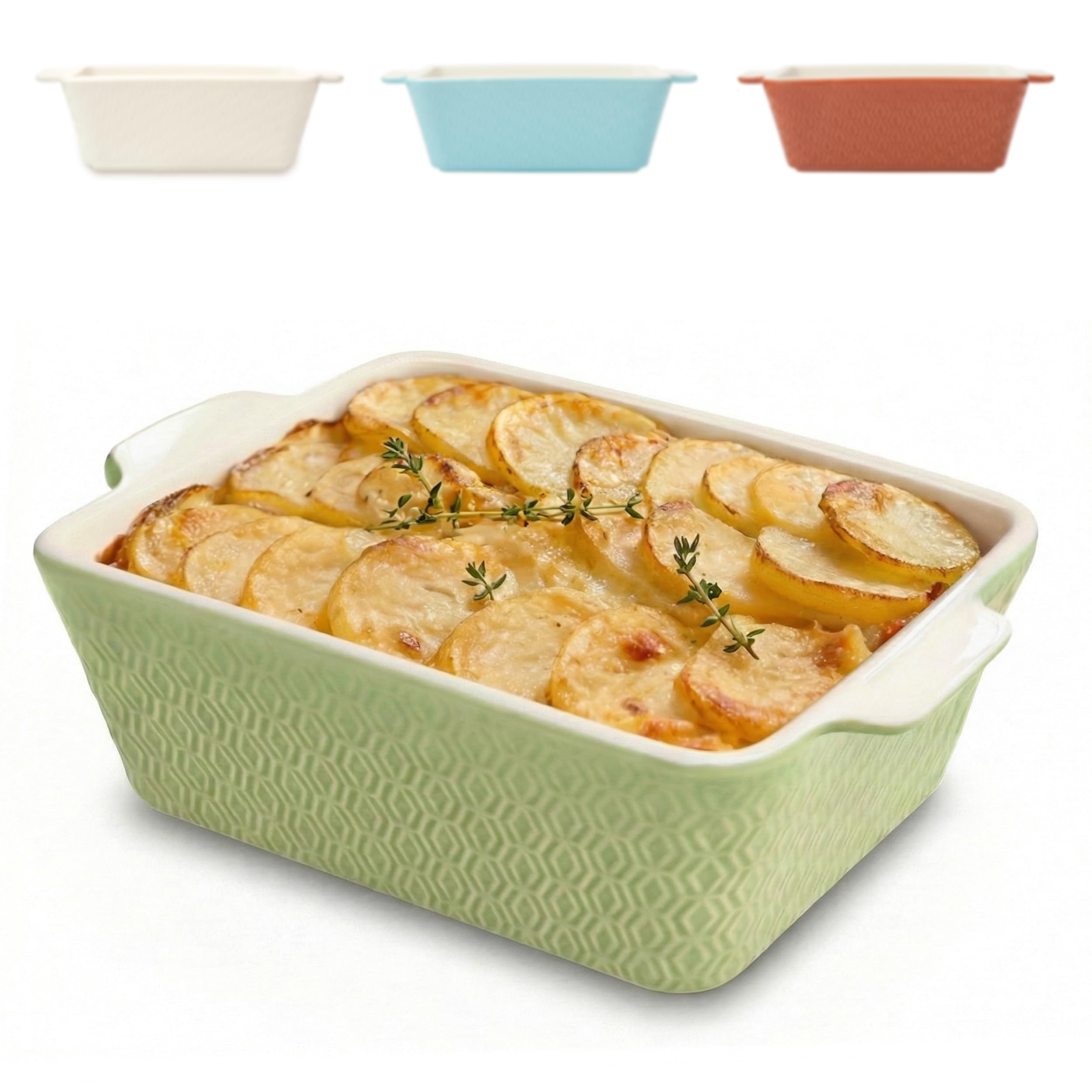 Praknu Deep Oven Dish 21 cm Green - Small Ceramic Lasagne Casserole Dish