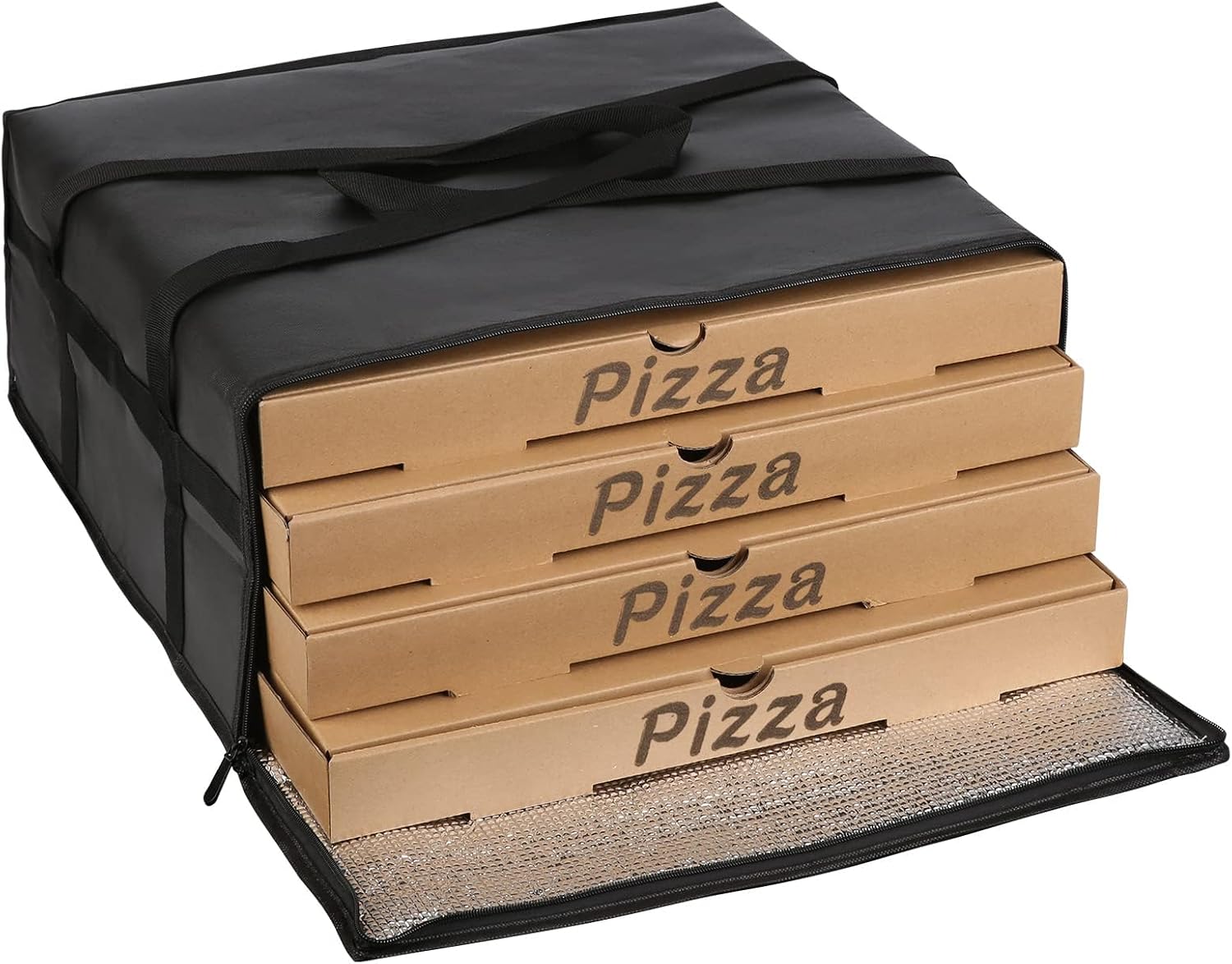 Commercial Insulated Pizza Delivery Bag, Black Heavy-Duty Thermal Food Transport Carrier with Handles, Multiple Pizza Box Storage Capacity (12, S (Fit for 4 Pizza Box))