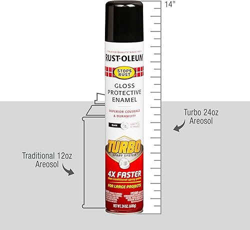 Vista 13 de Rust-Oleum 334128 Stops Rust Turbo Spray Paint, 24 oz, Gloss Black Negro