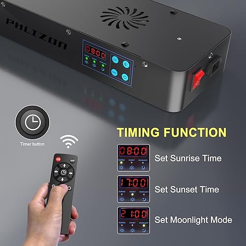 Miniatura 2 de Phlizon Luz LED regulable de 165 W para acuario de espectro completo para acuario, luz LED para pecera, decoración de arrecifes de agua salada,