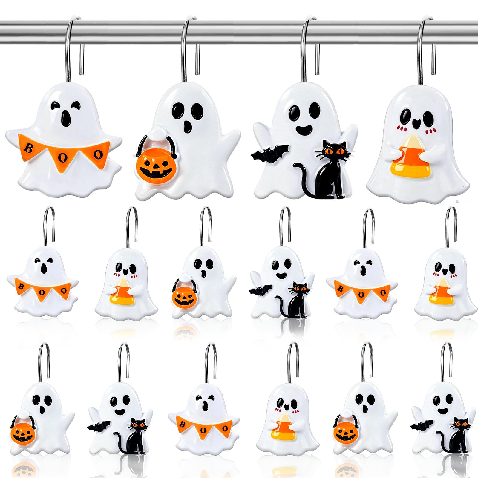 View 1 of 12 Pcs Halloween Ghost Shower Curtain Hooks