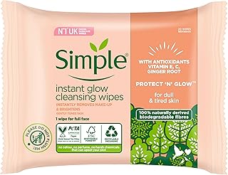 Simple Protect ‘N’ Glow Instant Glow Biodegradable Wipes dermatologically tested for sensitive skin 20 wipes