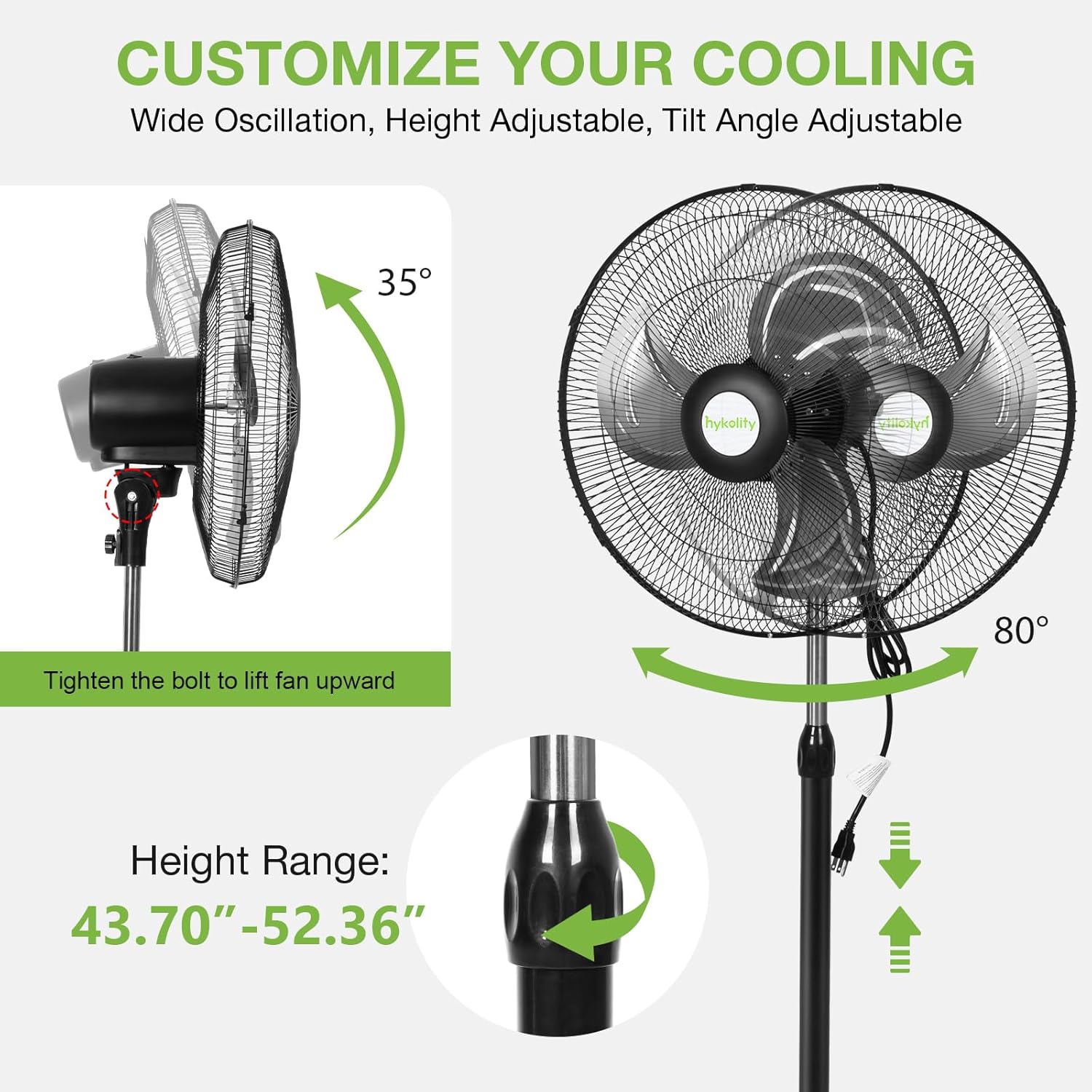 hykolity 18" 3850 CFM High Velocity Pedestal Oscillating Fan, 3-Speed Heavy Duty Industrial Metal Standing Fan with Aluminum Blades for Garage, Warehouse, Commercial and Residential