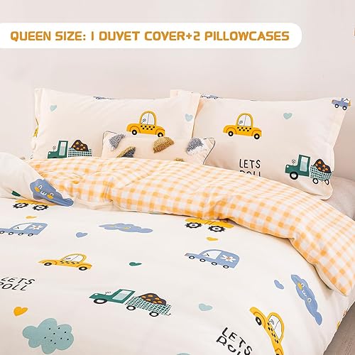 Miniatura 7 de Juego de funda de edredón para niños, tamaño Queen, juego de ropa de cama de algodón con dibujos animados para niños y niñas, 3 piezas, suave,