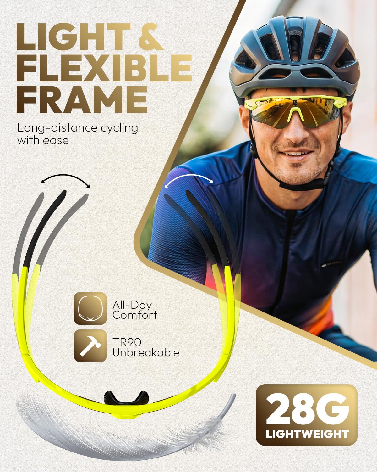 Victgoal Lunettes de cyclisme avec verres polarisés, protection UV400, anti-reflet, lunettes de soleil pour homme et femme, monture TR90, ultra légères, pour sports de plein air, cyclisme, course à
